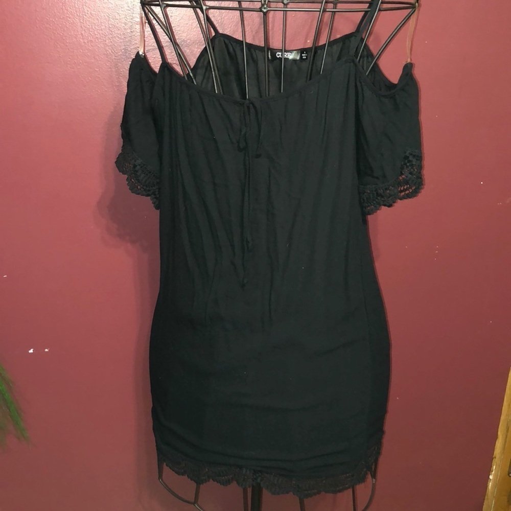 Cure cold shoulder black lace dress mini dress off the shoulder medium d…